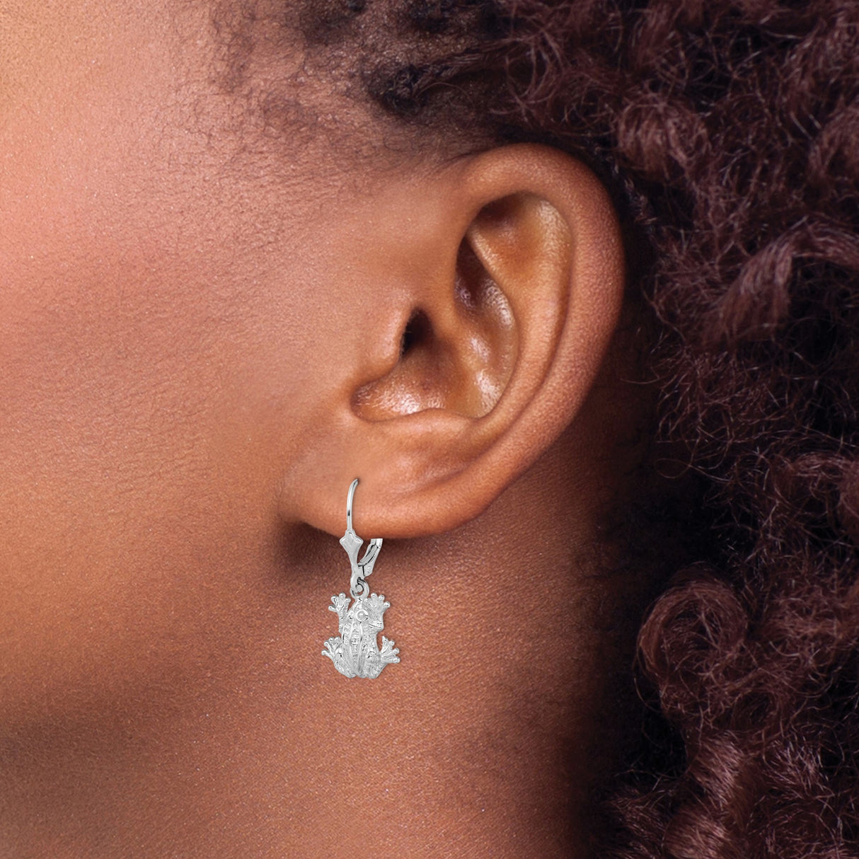 Sterling Silver Leverback Earrings with 3D Frog Charm, Nature-Inspired Animal Jewelry for Women