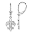 Sterling Silver Dangle Earrings with Fleur-de-Lis Design, Leverback Style, European Inspired