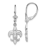 Sterling Silver Dangle Earrings with Fleur-de-Lis Design, Leverback Style, European Inspired