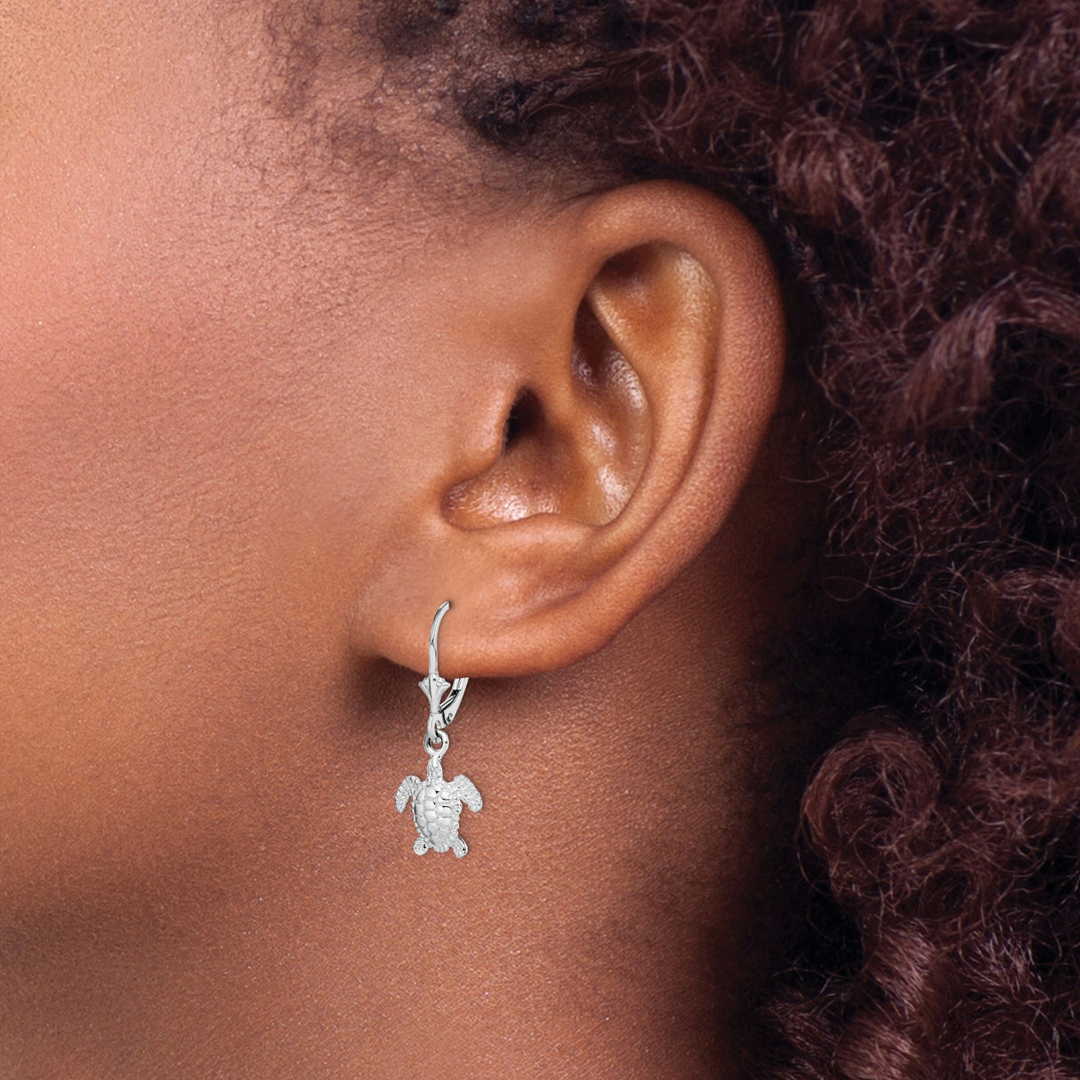 Sterling Silver Dangle Earrings with Sea Turtle Charm, Nautical Ocean Theme for Women