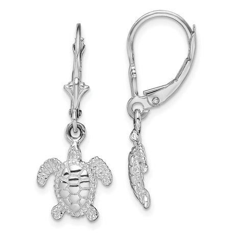 Sterling Silver Dangle Earrings with Sea Turtle Charm, Nautical Ocean Theme for Women