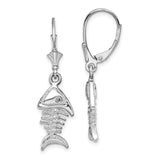 Sterling Silver Fishbone Dangle Earrings, Nautical Skeleton Fish Design, Ocean Style for Women