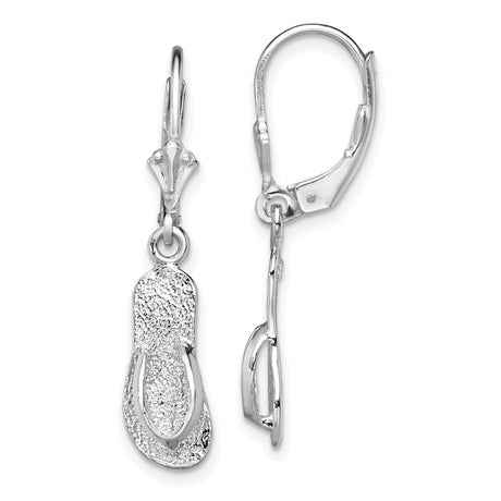 Sterling Silver Dangle Earrings with Flip Flop Sandal Charms, Leverback Coastal Style