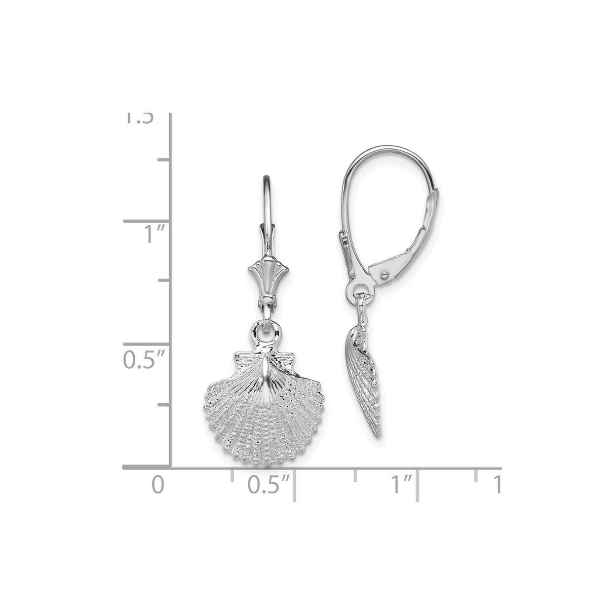 Sterling Silver Scallop Shell Dangle Earrings with Leverback Closure, Nautical Ocean Jewelry for Women