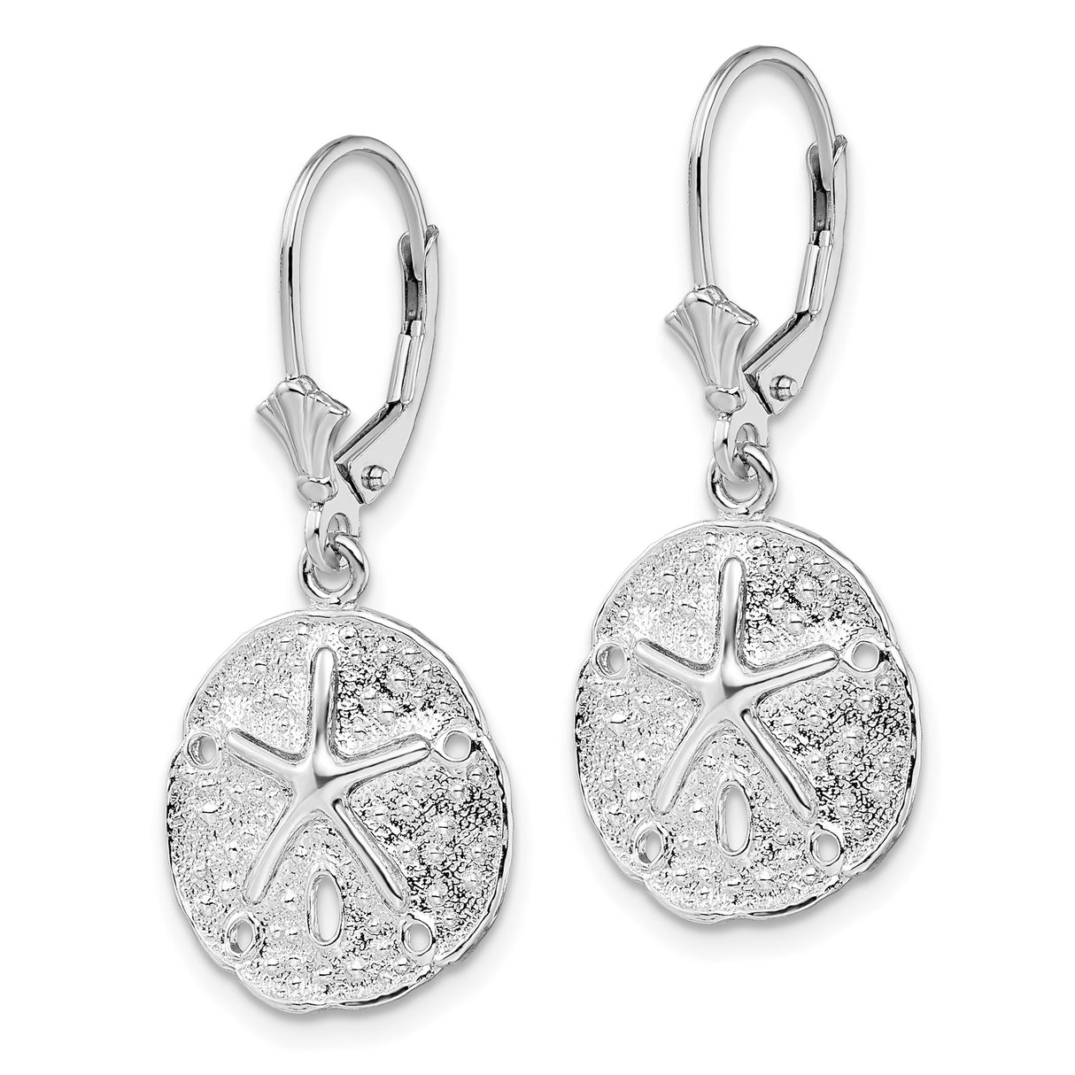 Sterling Silver Dangle Earrings, Textured Sand Dollar Drop, Nautical Beachwear Jewelry