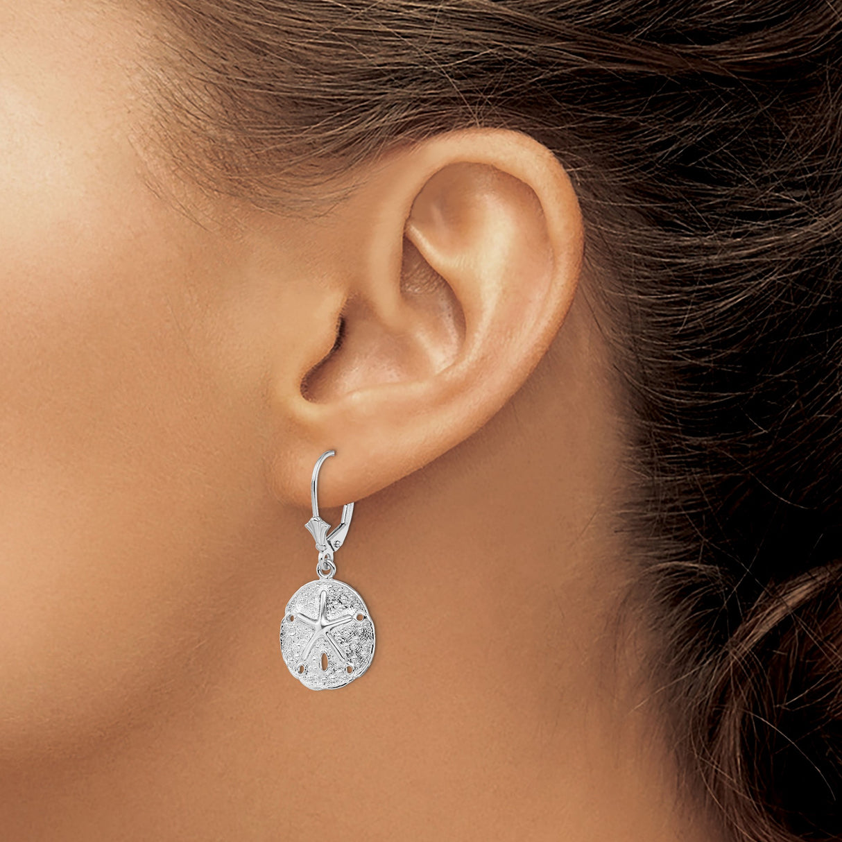 Sterling Silver Dangle Earrings, Textured Sand Dollar Drop, Nautical Beachwear Jewelry