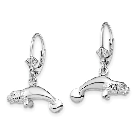 Sterling Silver Manatee Dangle Earrings, Nautical Sea Life Theme for Women