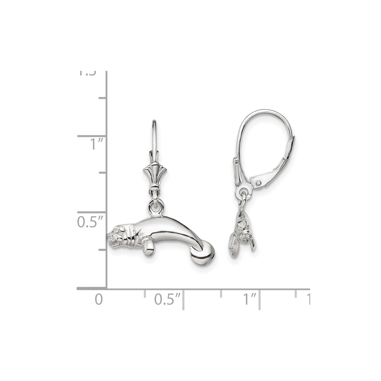 Sterling Silver Manatee Dangle Earrings, Nautical Sea Life Theme for Women