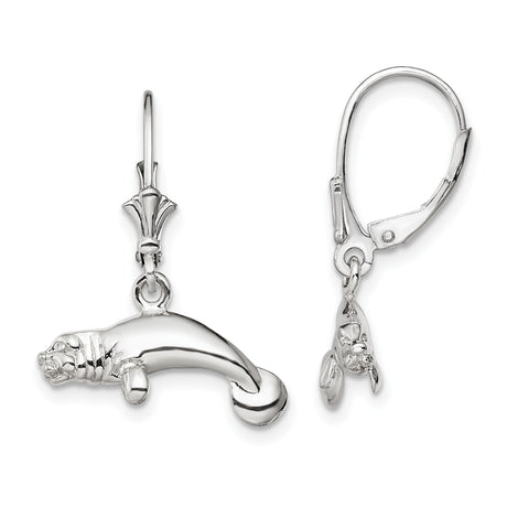 Sterling Silver Manatee Dangle Earrings, Nautical Sea Life Theme for Women