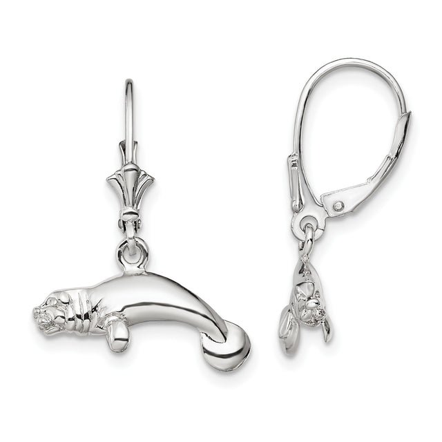 Sterling Silver Manatee Dangle Earrings, Nautical Sea Life Theme for Women
