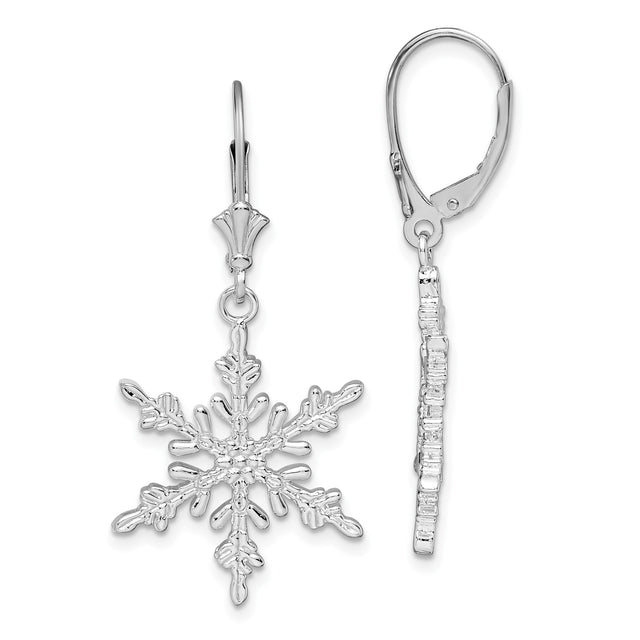 Sterling Silver Snowflake Dangle Earrings with Leverback Closure, Winter Cut-Out Design