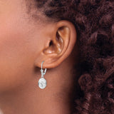 Sterling Silver Leverback Dangle Earrings with Oval Medallion and Fleur-de-Lis Design