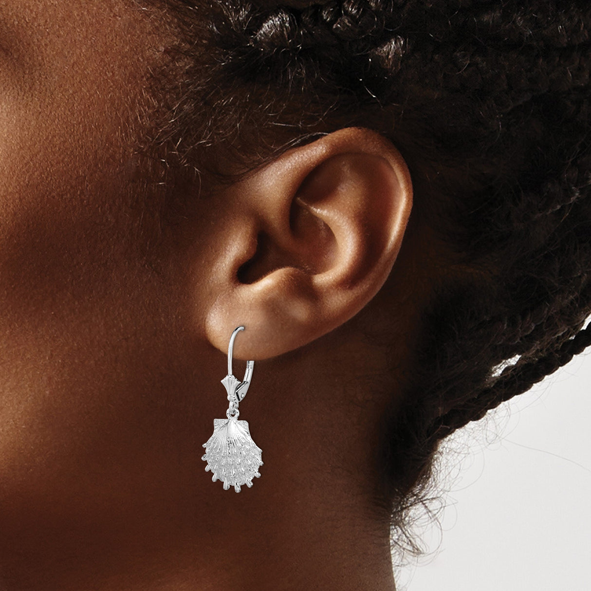 Sterling Silver Scallop Shell Dangle Earrings with Leverback Hooks, Camino de Santiago Religious Theme
