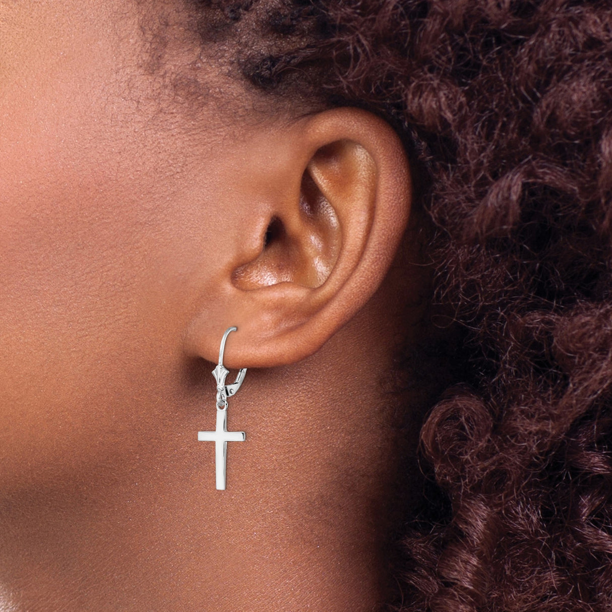 Sterling Silver Dangle Earrings with Latin Cross Design and Leverback Hooks