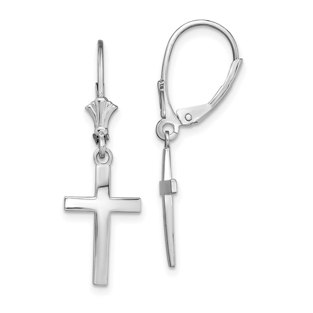 Sterling Silver Dangle Earrings with Latin Cross Design and Leverback Hooks