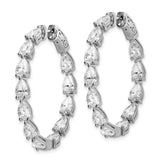 Sterling Silver Hoop Earrings with Pear Cut and Baguette Cubic Zirconia, Oval Hinged Design