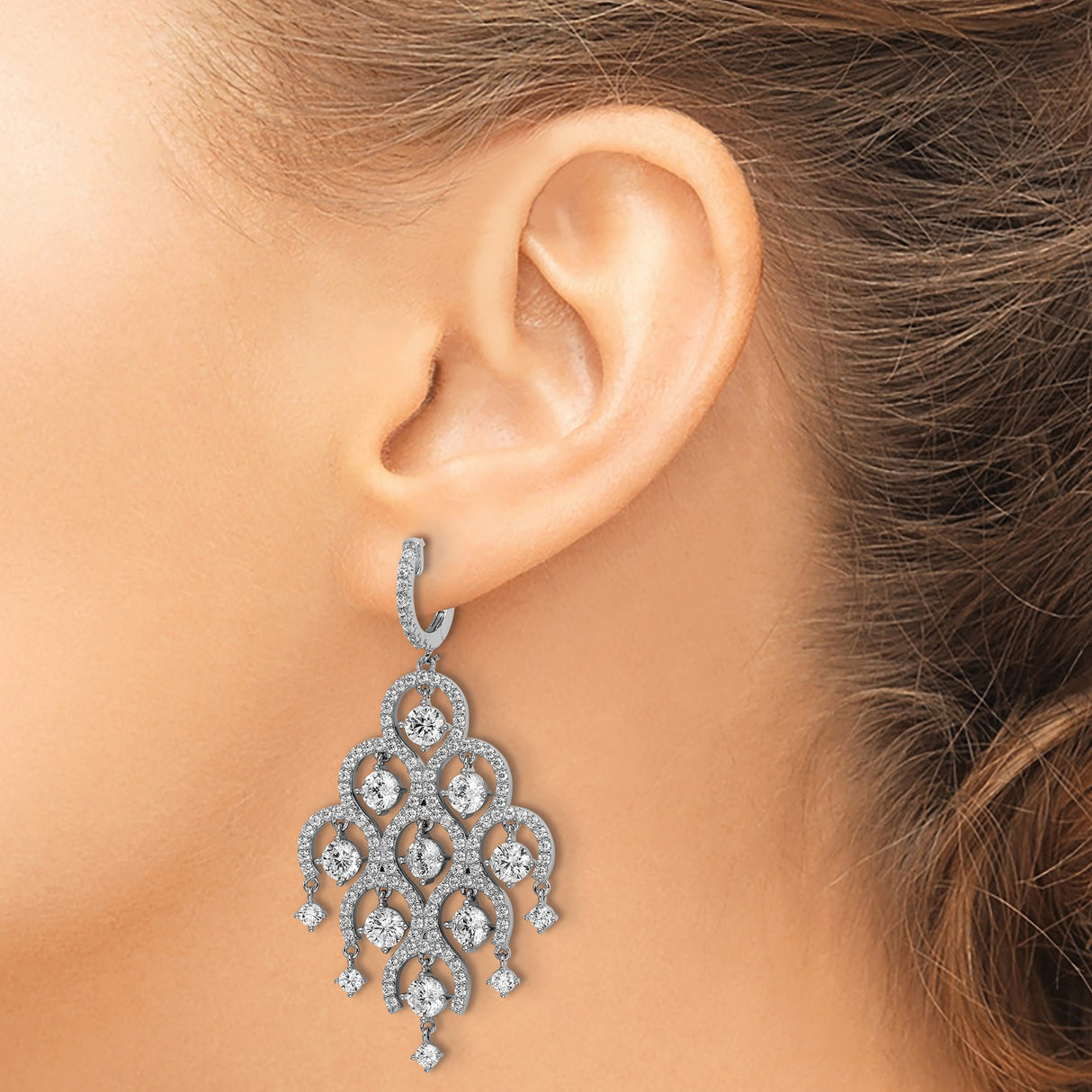 Sterling Silver Chandelier Drop Earrings with Cubic Zirconia, Vintage Cascading Teardrop Design