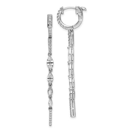 Sterling Silver Dangle Earrings with Marquise and Round Cubic Zirconia, Linked Chain Design