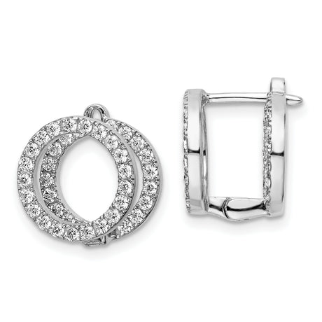 Sterling Silver Double Circle Hoop Earrings with Cubic Zirconia, Interlocking Design