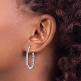 Sterling Silver Oval Hoop Earrings with Cubic Zirconia, Swirl Accent, Latch Back Closure
