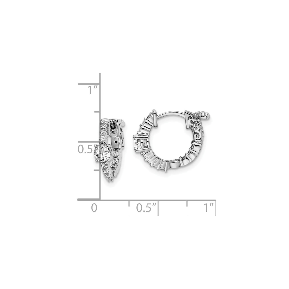 Sterling Silver Hoop Earrings with Cubic Zirconia, Twisted Design, Roman Numerals, Filigree Etching