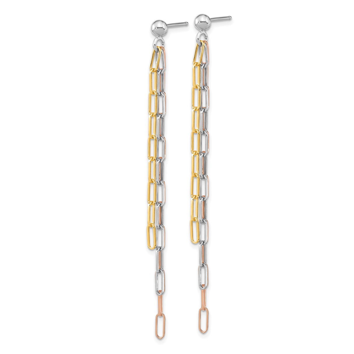 Sterling Silver Dangle Earrings, Triple Tone Chain Link Design, Modern Drop Style for Women