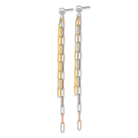 Sterling Silver Dangle Earrings, Triple Tone Chain Link Design, Modern Drop Style for Women