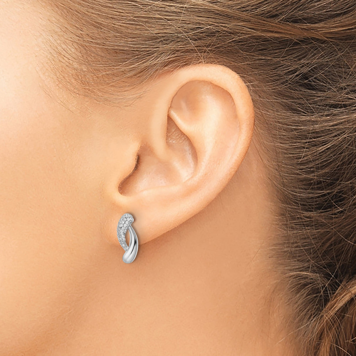 Sterling Silver Twist Design Stud Earrings With Pave CZs