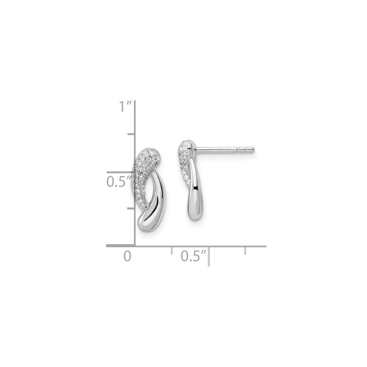 Sterling Silver Twist Design Stud Earrings With Pave CZs