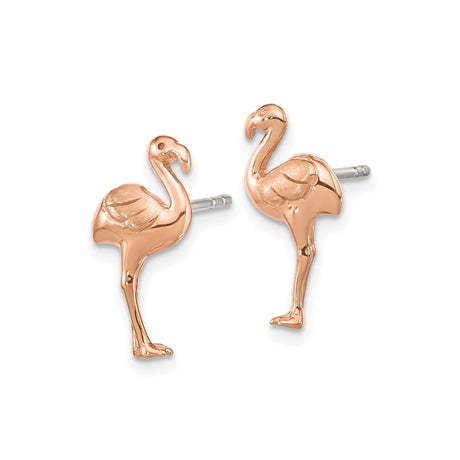 Sterling Silver Flamingo Stud Earrings, Tropical Bird Design, Rose Plated for Women