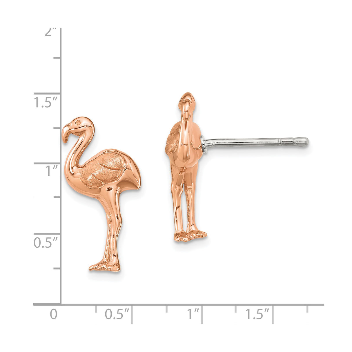 Sterling Silver Flamingo Stud Earrings, Tropical Bird Design, Rose Plated for Women
