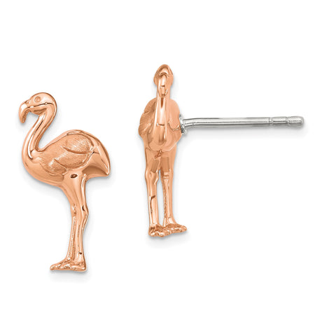 Sterling Silver Flamingo Stud Earrings, Tropical Bird Design, Rose Plated for Women