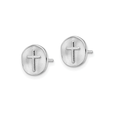 Sterling Silver Cross Pendant in Polished Disc with Satin Finish, Unisex Spiritual Jewelry
