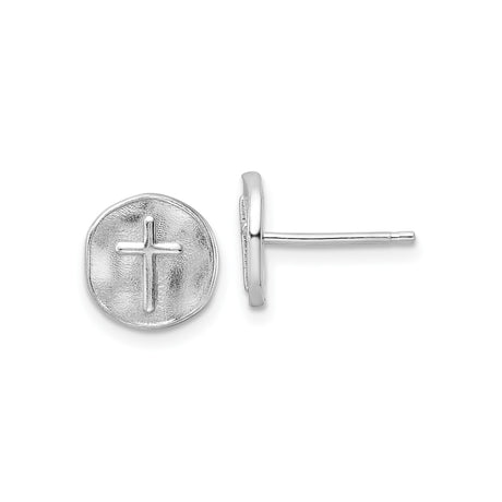 Sterling Silver Cross Pendant in Polished Disc with Satin Finish, Unisex Spiritual Jewelry
