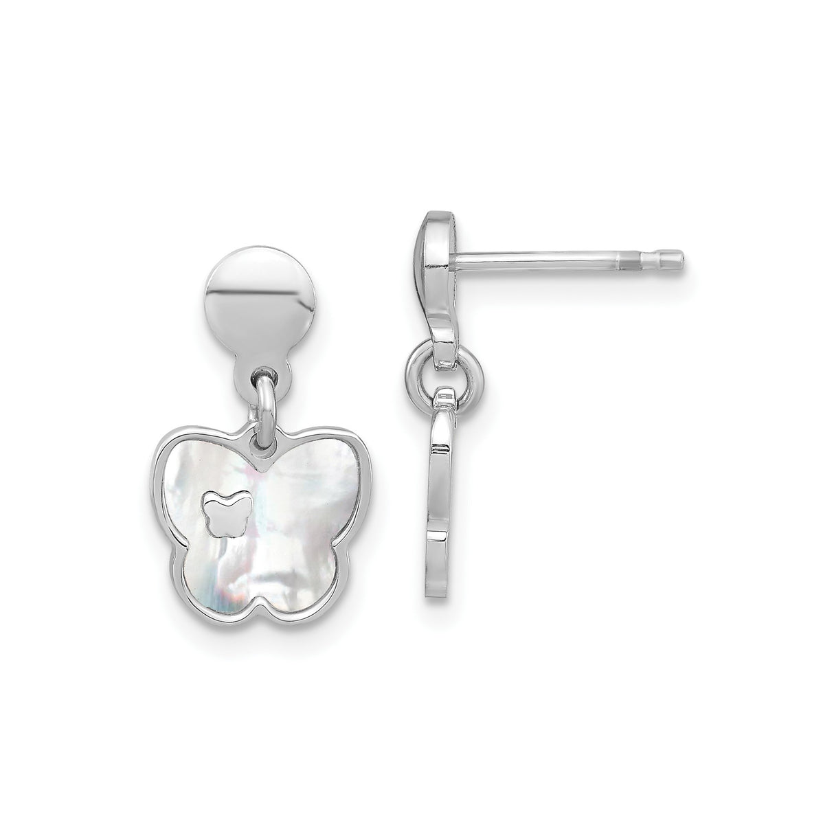 Sterling Silver Butterfly Dangle Earrings with Mother of Pearl Inlay, Boho Style for Women