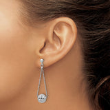Sterling Silver Dangle Earrings with Polished Beaded Chain and Cubic Zirconia Accents