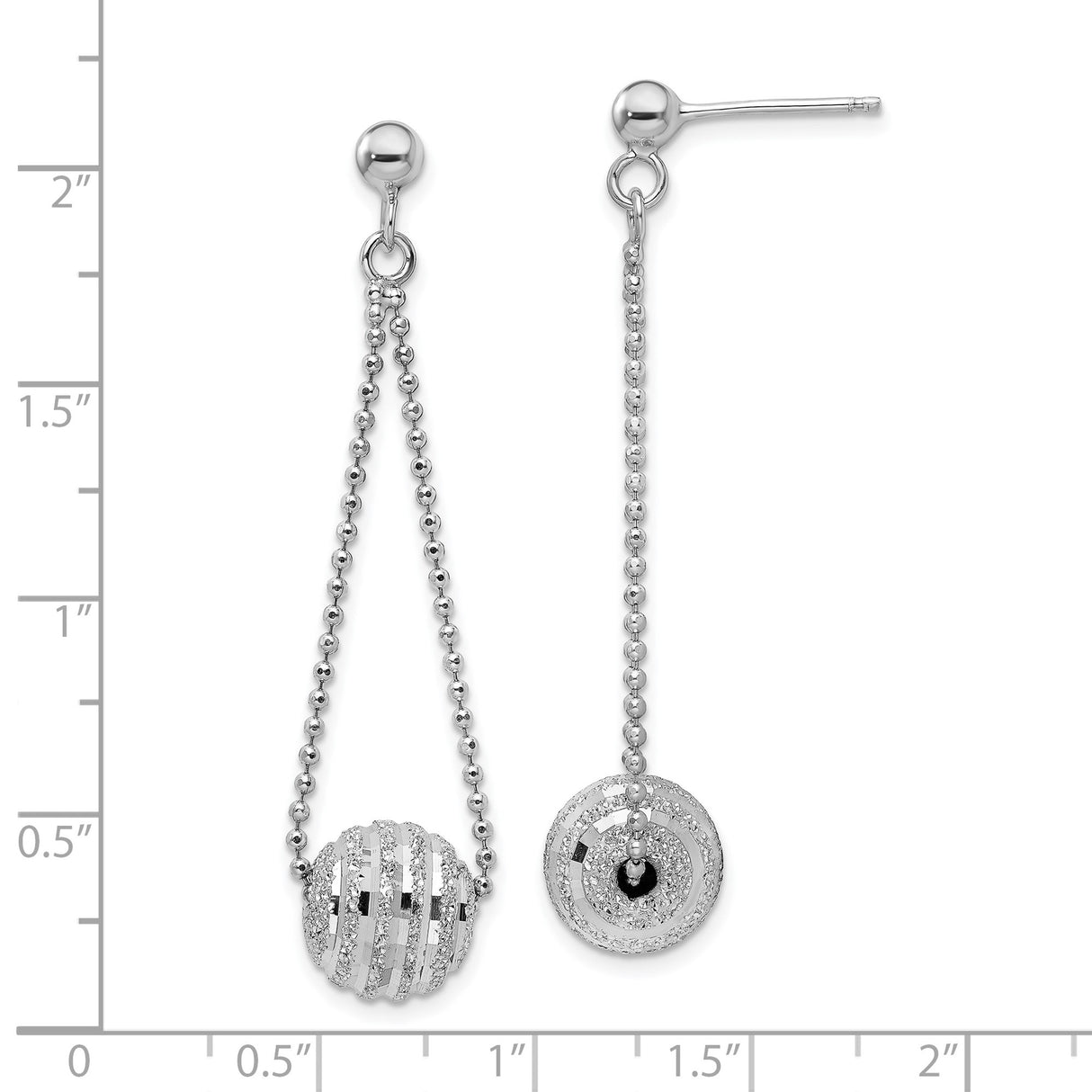 Sterling Silver Dangle Earrings with Polished Beaded Chain and Cubic Zirconia Accents
