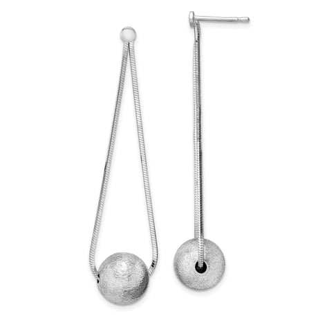 Sterling Silver Drop Earrings with Sleek Snake Chain and Brushed Ball Accents