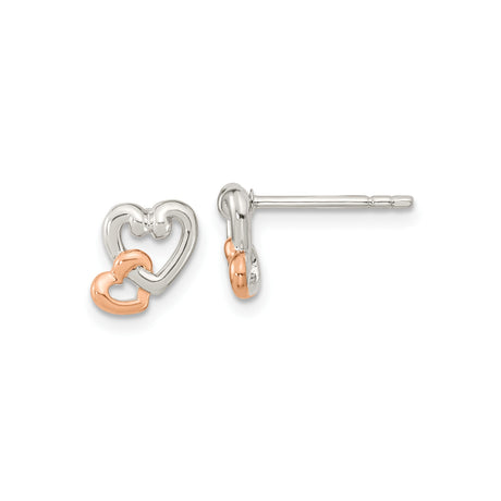 Sterling Silver Double Heart Stud Earrings with Interlocking Heart Design for Women