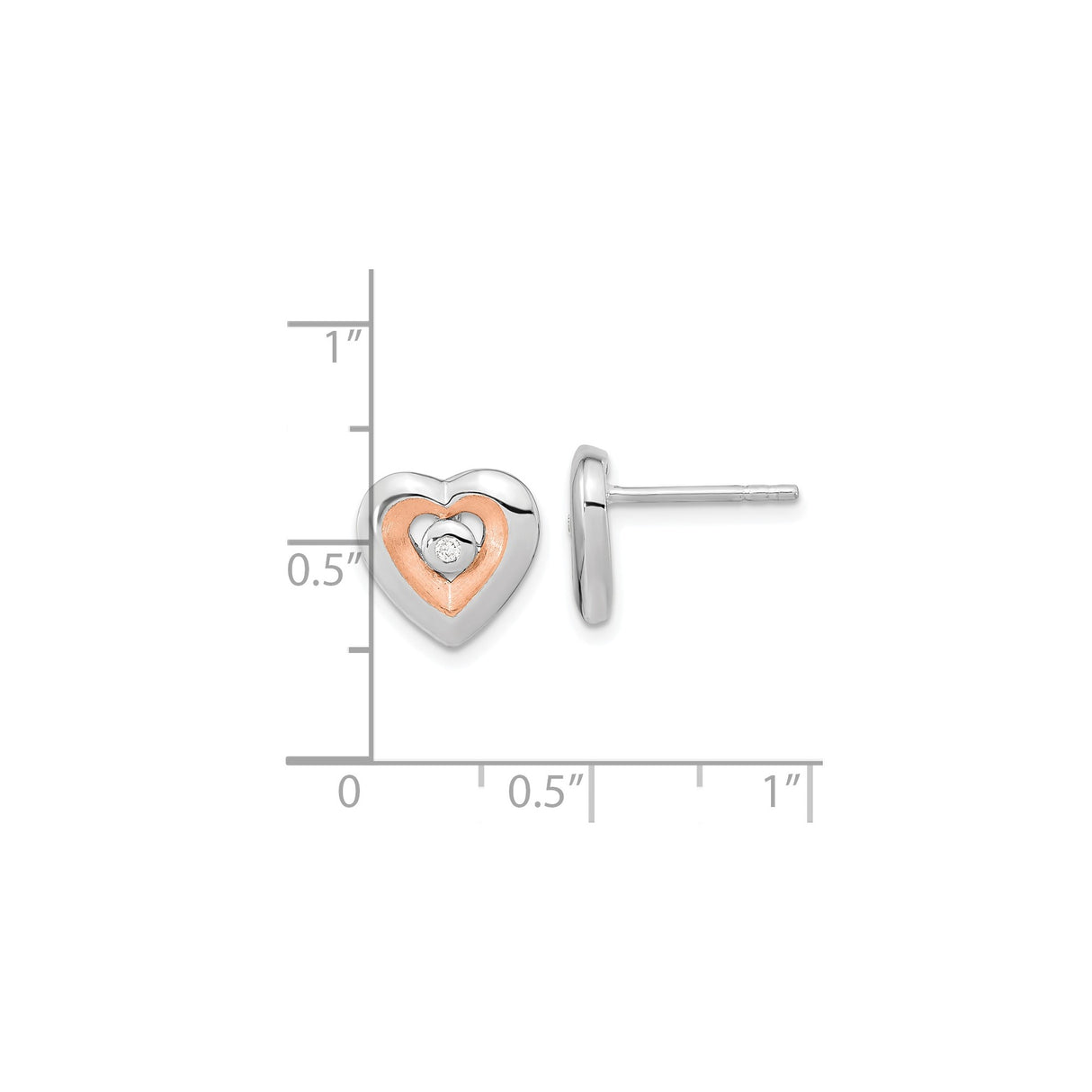 Sterling Silver Heart Shaped Stud Earrings with Diamond Accent, Double Heart Design
