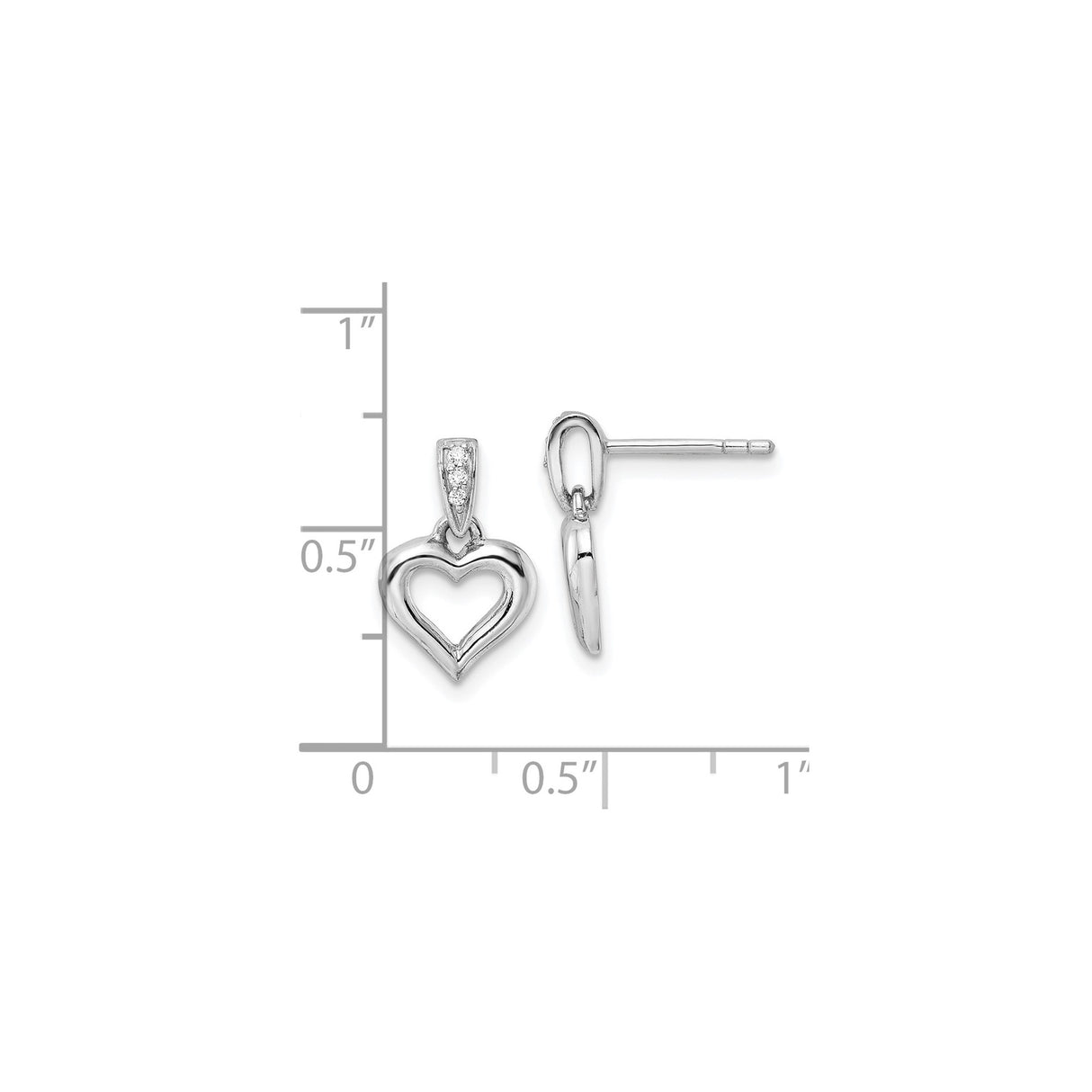 Sterling Silver Heart Shaped Dangle Earrings with Cubic Zirconia Accent Bail