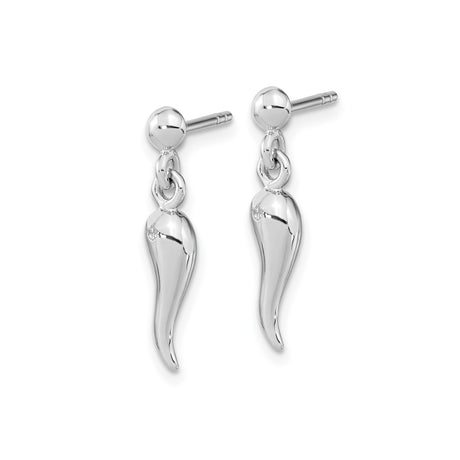 Sterling Silver Dangle Earrings with Cubic Zirconia, Italian Horn Cornicello Charms, Evil Eye Amulet