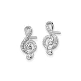 Sterling Silver Treble Clef Stud Earrings with CZ Stones