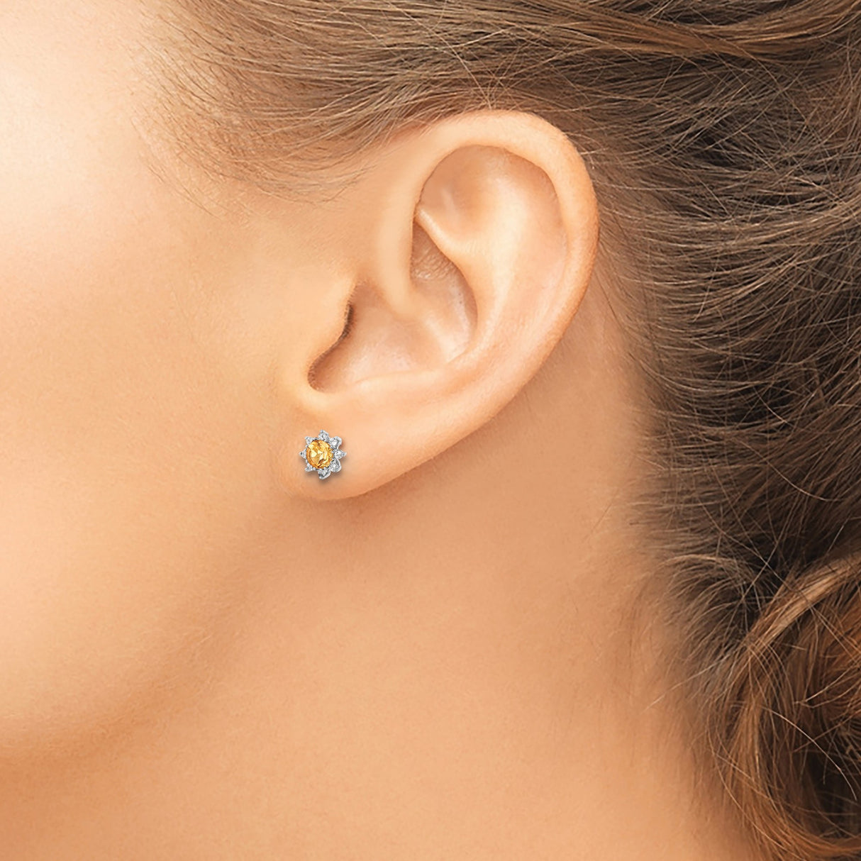 Sterling Silver Sunburst Stud Earrings Citrine Center Topaz