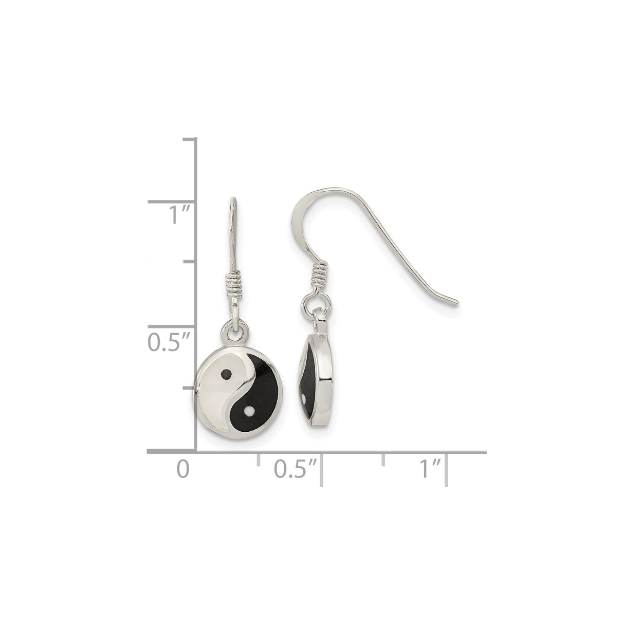 Sterling Silver Dangle Earrings with Mother of Pearl and Black Resin Yin Yang Design