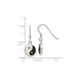 Sterling Silver Dangle Earrings with Mother of Pearl and Black Resin Yin Yang Design