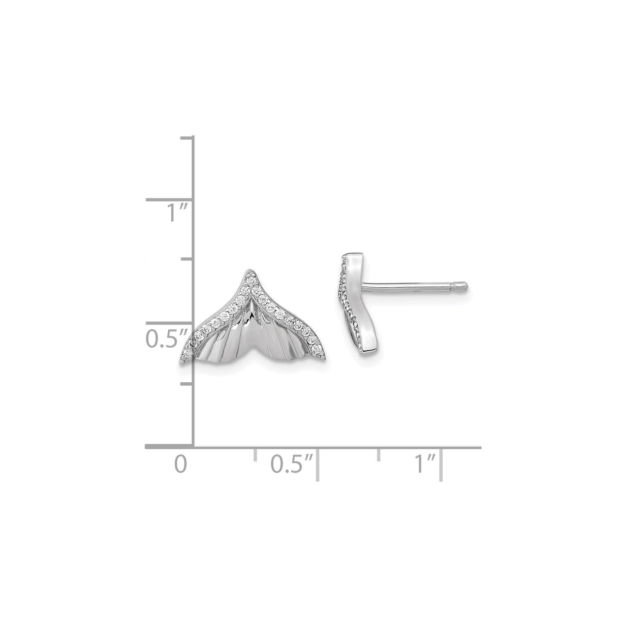 Sterling Silver Whale Tail Stud Earrings With Pave CZ