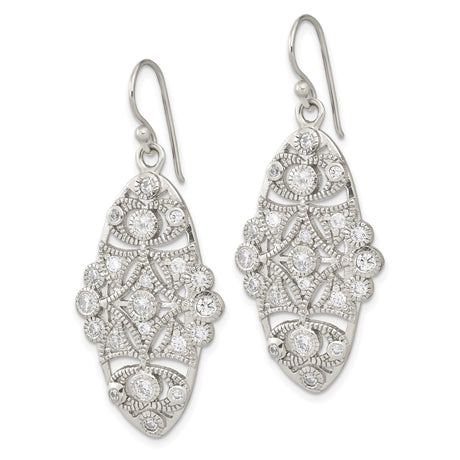 Sterling Silver Dangle Earrings with Cubic Zirconia, Vintage Filigree Drop Design for Women