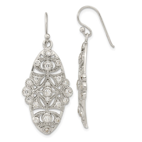 Sterling Silver Dangle Earrings with Cubic Zirconia, Vintage Filigree Drop Design for Women