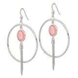 Sterling Silver Dangle Earrings with Pink Agate, Open Hoop and Chain Fringe Boho Style